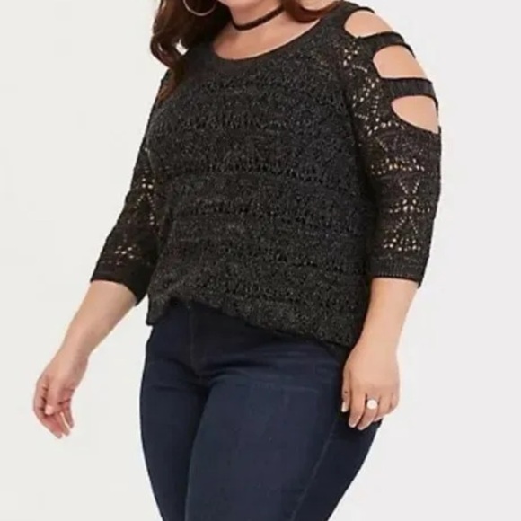 Torrid Sweaters - Torrid, Gray Ladder, Knit Sweater,  3/4 Sleeve, Plus Size 4, Girls/Date Night